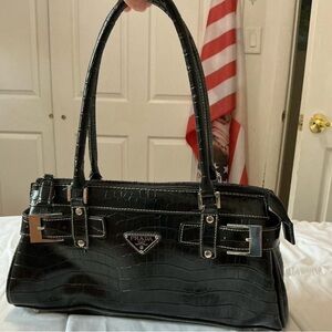 SOLD Prada Black Shoulder Bag with Croc-Embossed Leather